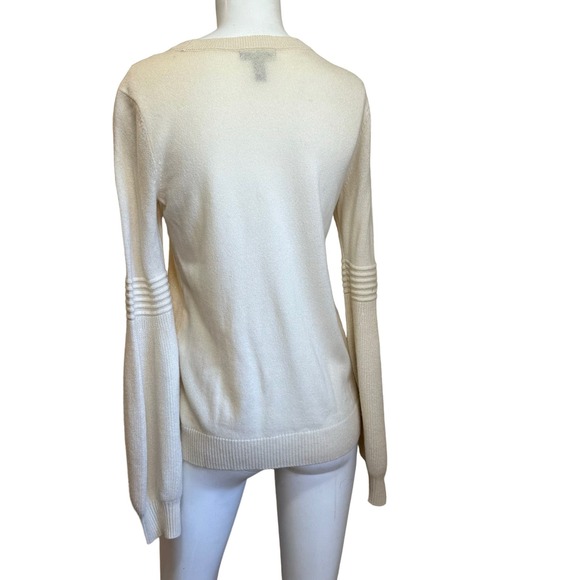 Aqua Cashmere From Bloomingdale's Cream Balloon Sleeves Sweater  sz S EUC - Picture 2 of 6